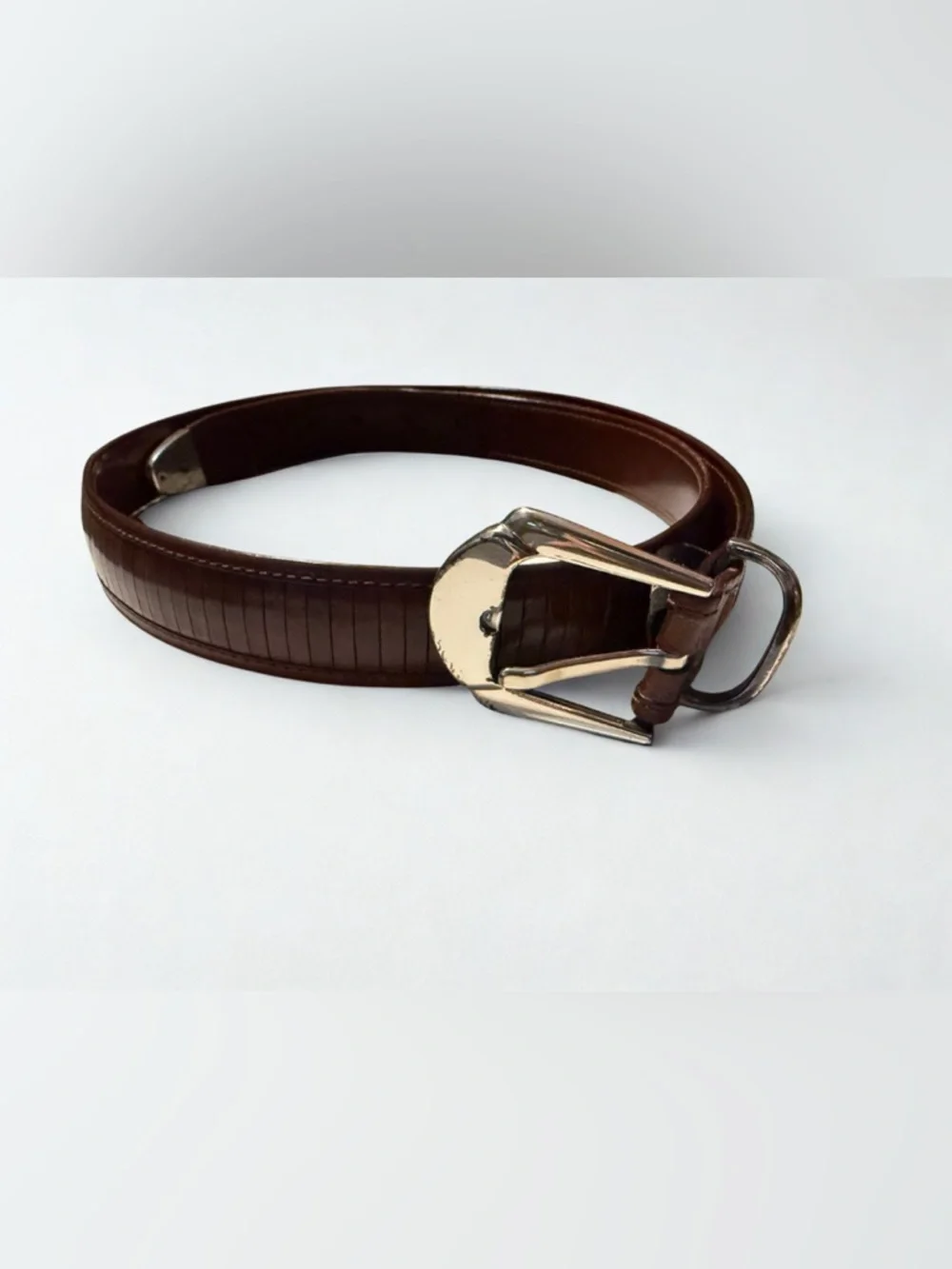 Mezlan Dark Brown Leather Belt with Silver Tone Buckle